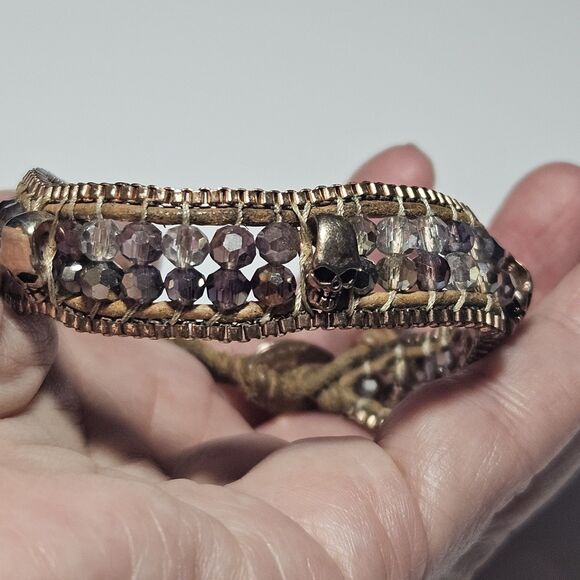 **Final Sale** Nakamol Copper Colored Purple Beaded Skull Bracelet 6.5/7.5" - Picture 1 of 13